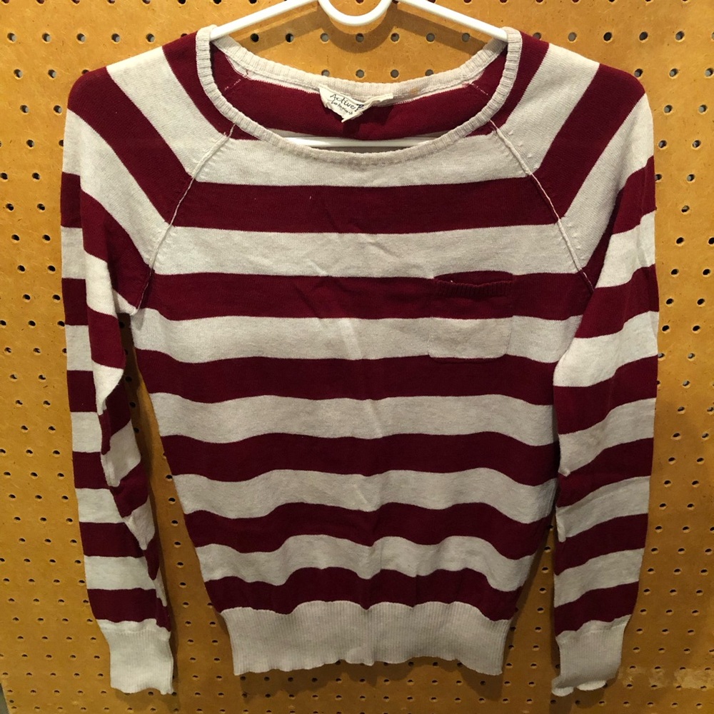 Active Basic Striped Dark Red and Light Tan Thin Sweater